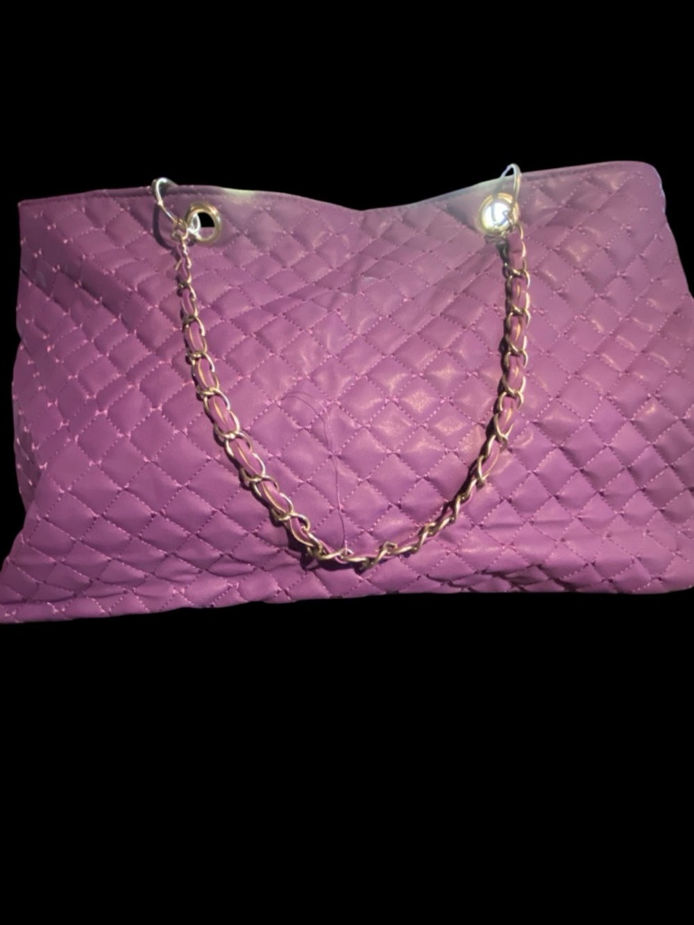 Quilted Shoulder Tote Bag in Purple with Chain Handle